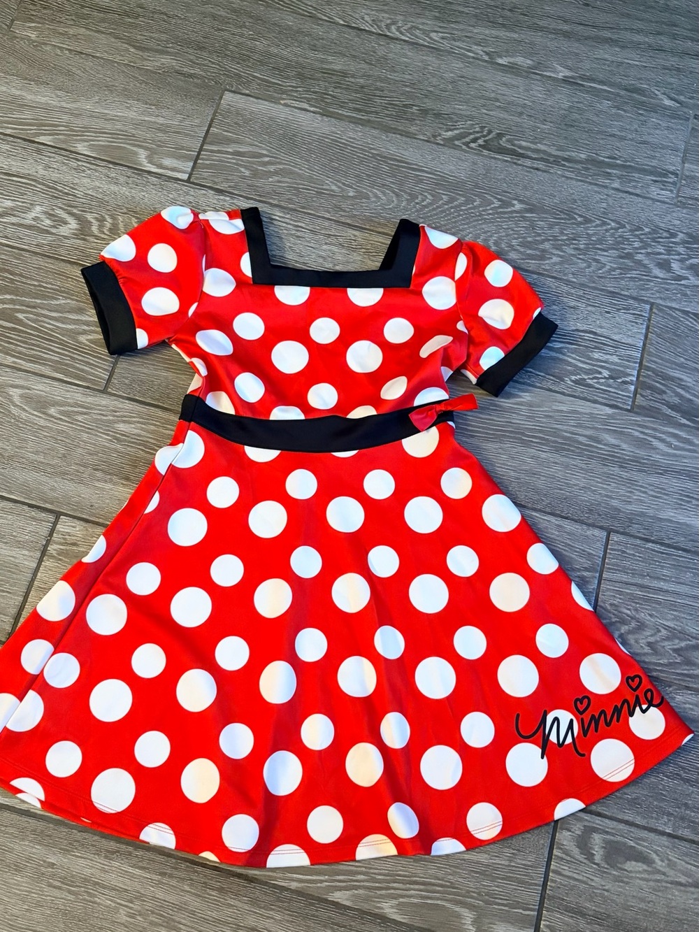 Disney Red and White Polka Dot Kids Dress with Black Trim
